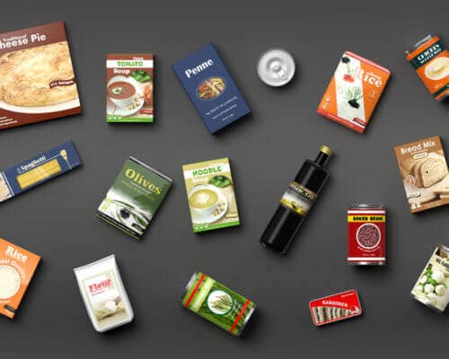 Food products laid out on black background