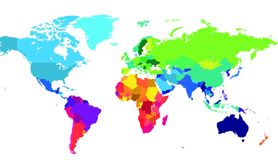 A map of the world that is colour coded